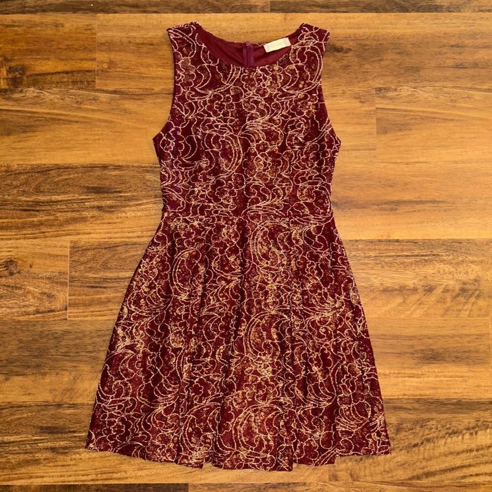 Altar'd State Burgundy and Gold Lace Dress